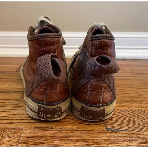 Vintage Brown Cognac Leather Converse Chuck High Top Sneakers Mens 9 - Picture 4 of 10